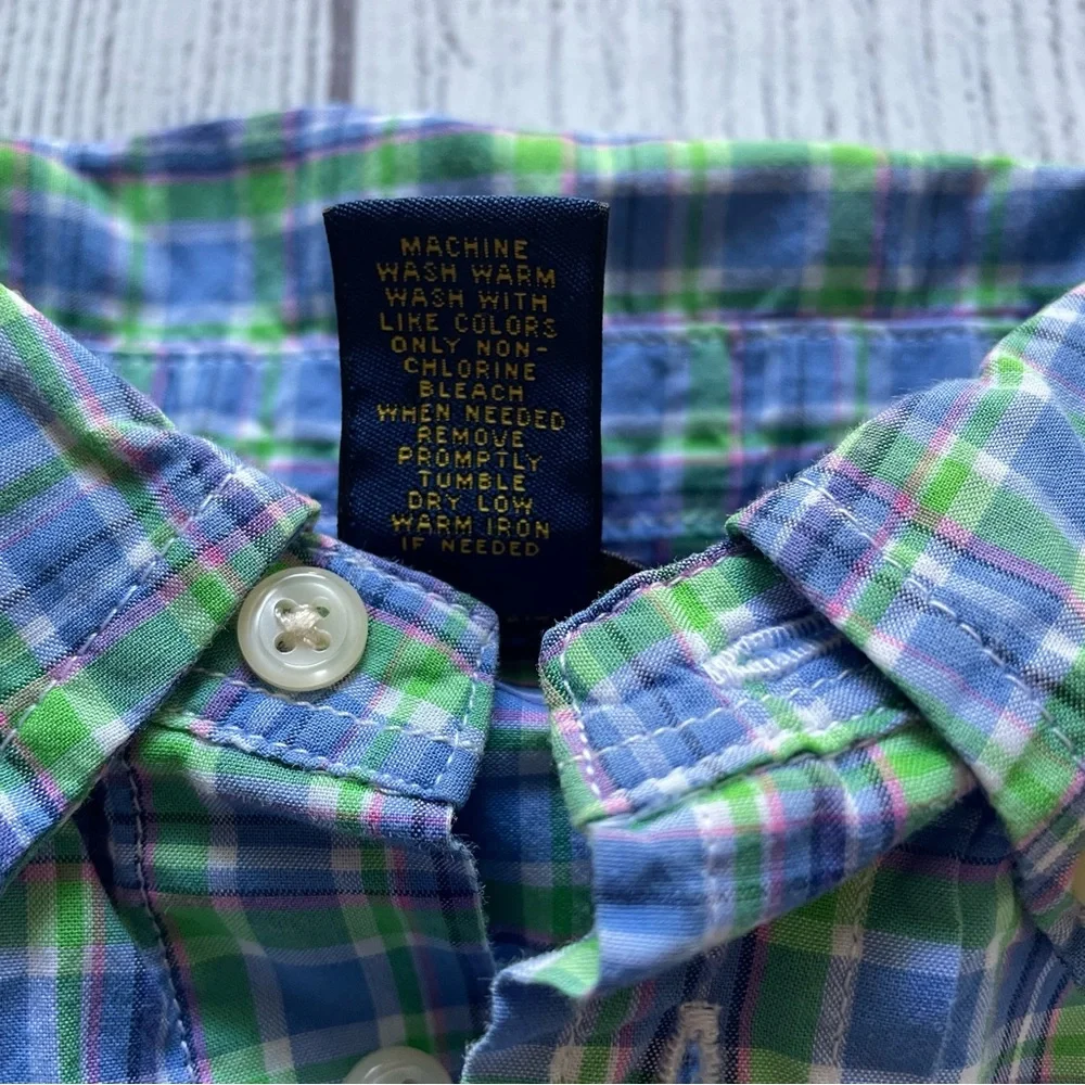 Ralph Lauren Blue & Green Plaid Short Sleeve Button Down Size 18 months